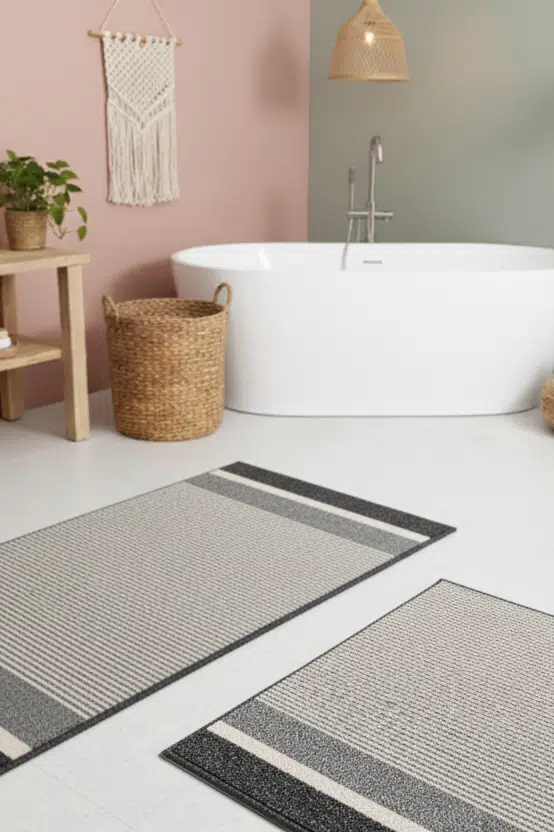 Banyo Paspası 2’li Set Yıkanabilir Dokuma Yüzey Kaymaz Taban Klozet Takımı Banyo Halısı Paspas - Antrasit