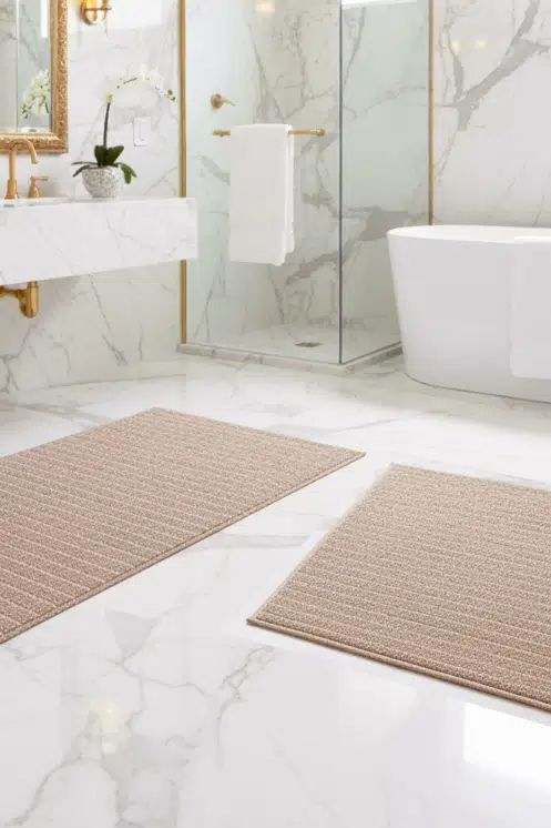 Banyo Paspası 2’li Set Yıkanabilir Dokuma Yüzey Kaymaz Taban Klozet Takımı Banyo Halısı Paspas - Bej