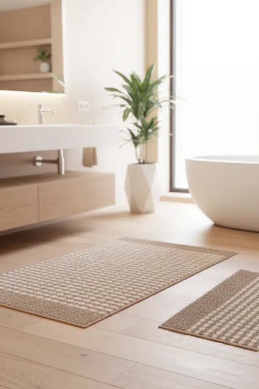 Banyo Paspası 2’li Set Yıkanabilir Dokuma Yüzey Kaymaz Taban Klozet Takımı Banyo Halısı Paspas - Bej Krem