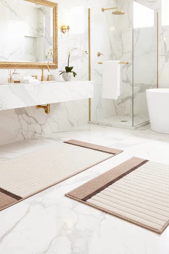 Banyo Paspası 2’li Set Yıkanabilir Dokuma Yüzey Kaymaz Taban Klozet Takımı Banyo Halısı Paspas - Krem