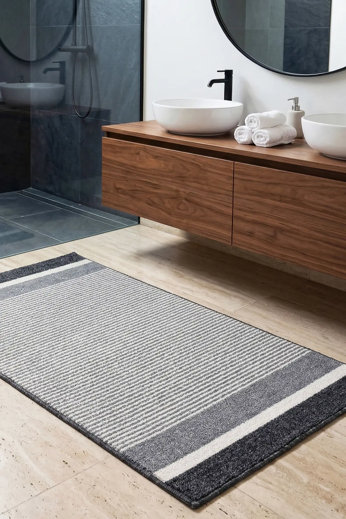 Banyo Paspası Yıkanabilir Dokuma Yüzey Kaymaz Taban Banyo Halısı Paspas - Gri