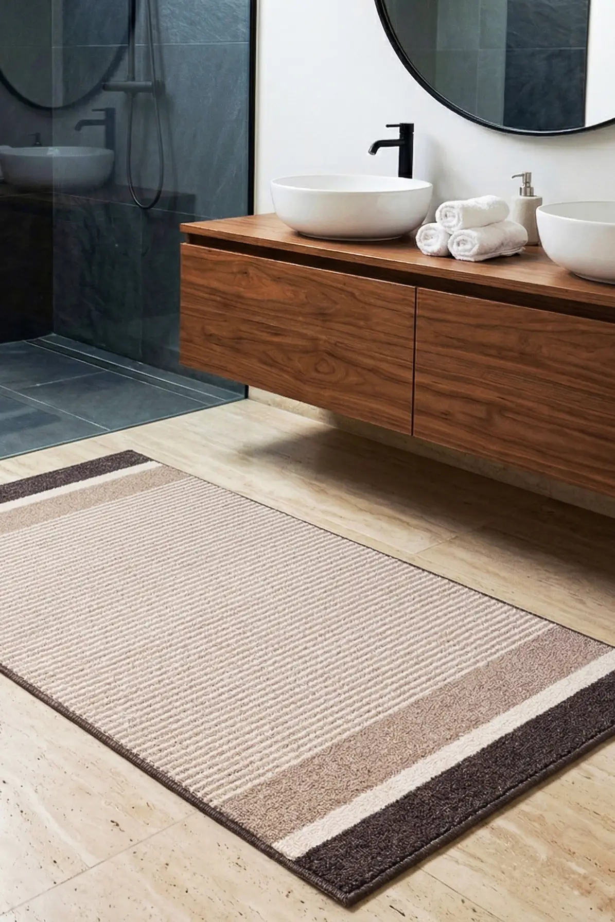 Banyo Paspası Yıkanabilir Dokuma Yüzey Kaymaz Taban Banyo Halısı Paspas - Kahve