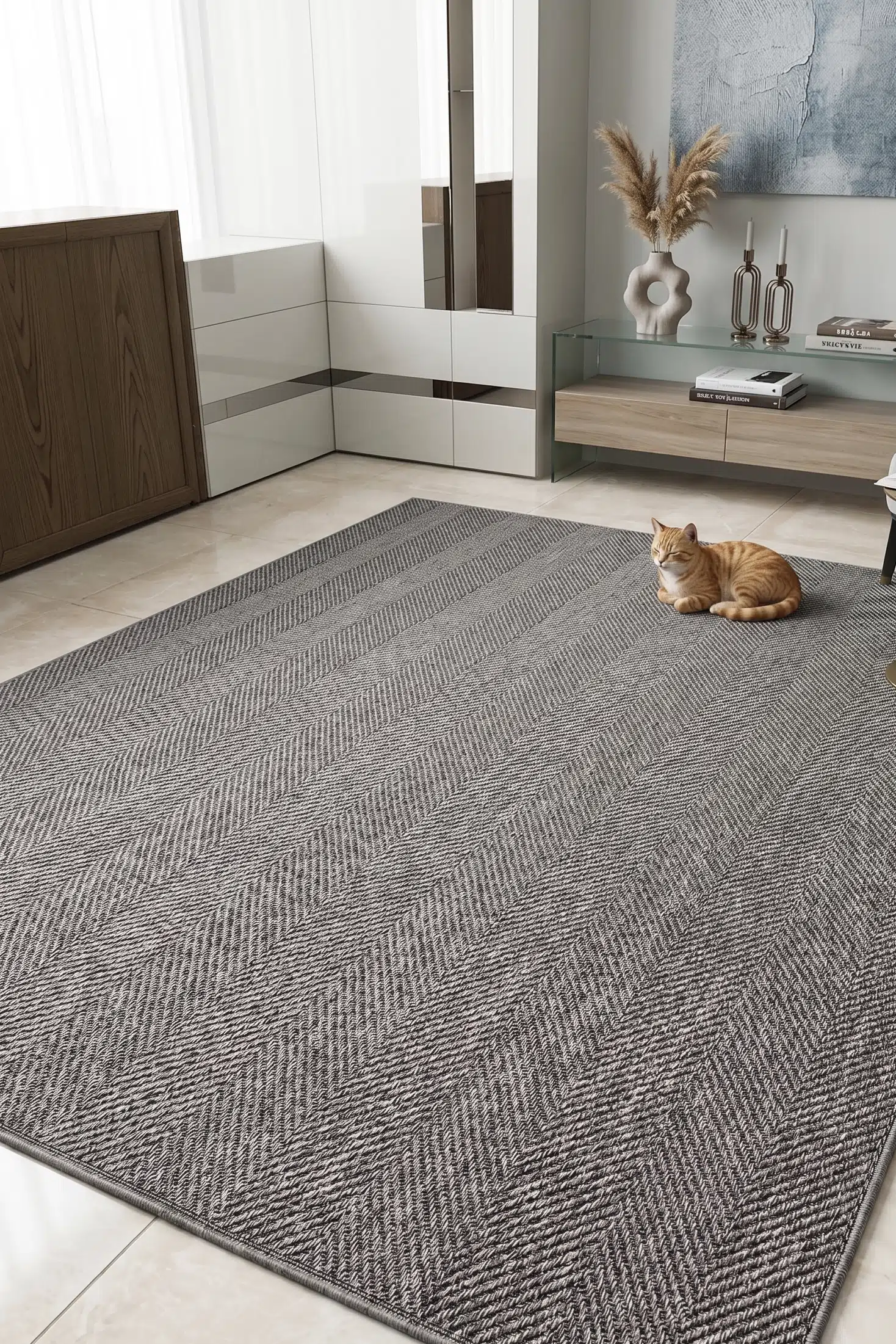 Berena Naturel Jüt Halı Örme Kilim Sisal Hasır Halı Kedi Köpek Evcil Hayvan Halısı Mutfak Balkon Halısı - Gri