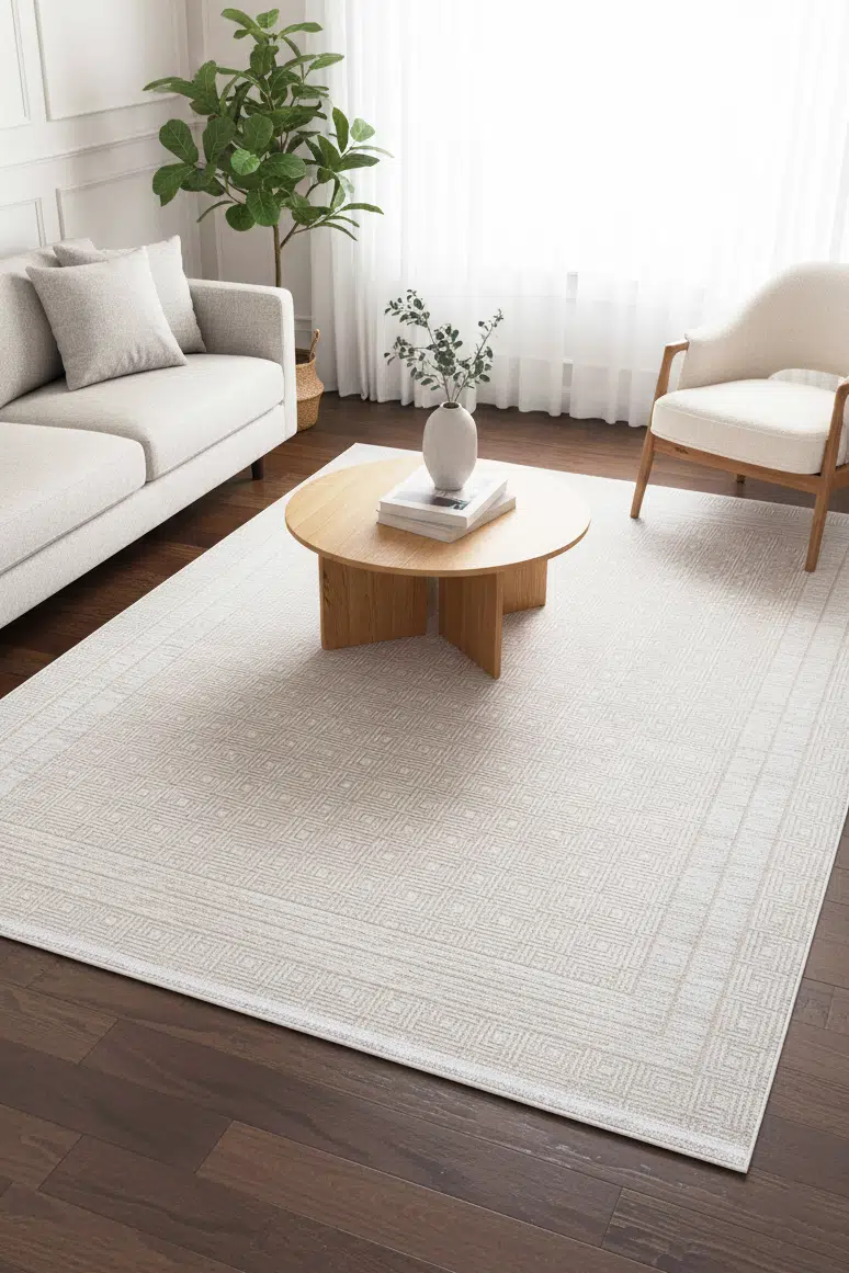 Elit Salon Halısı Oturma Odası Halısı 4m² ve 6m² Klasik Desenli Yumuşak Modern Dokuma Halı - Krem