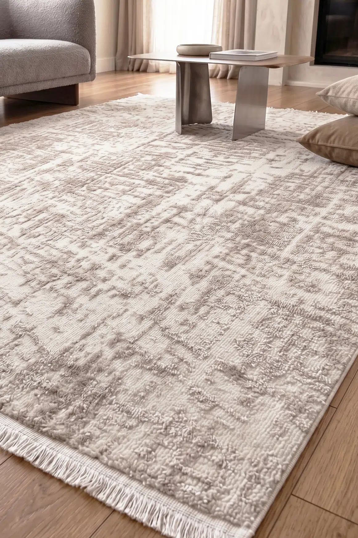 Feza Modern Dokuma Halı Oturma Odası Halısı Salon Halısı Mutfak Halısı - Bej