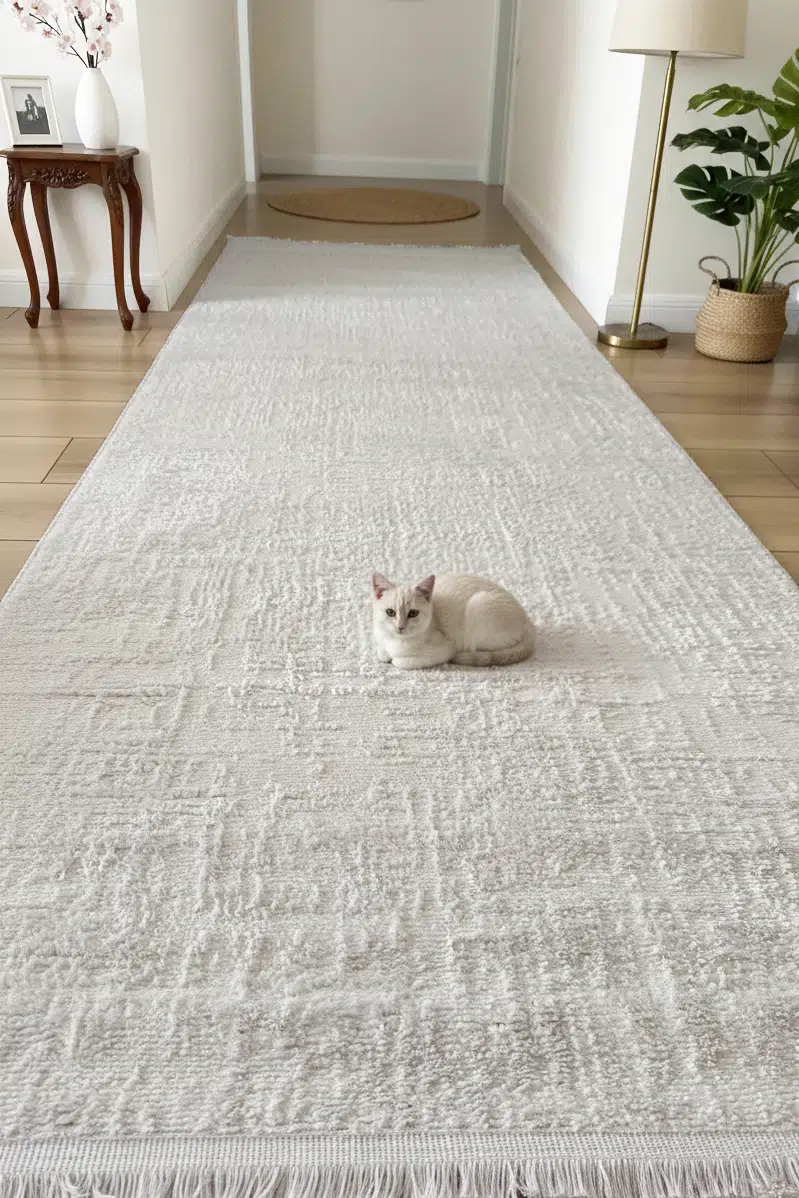 Feza Yolluk Modern Dokuma Halı Oturma Odası Mutfak Halısı Koridor Antre - Beyaz