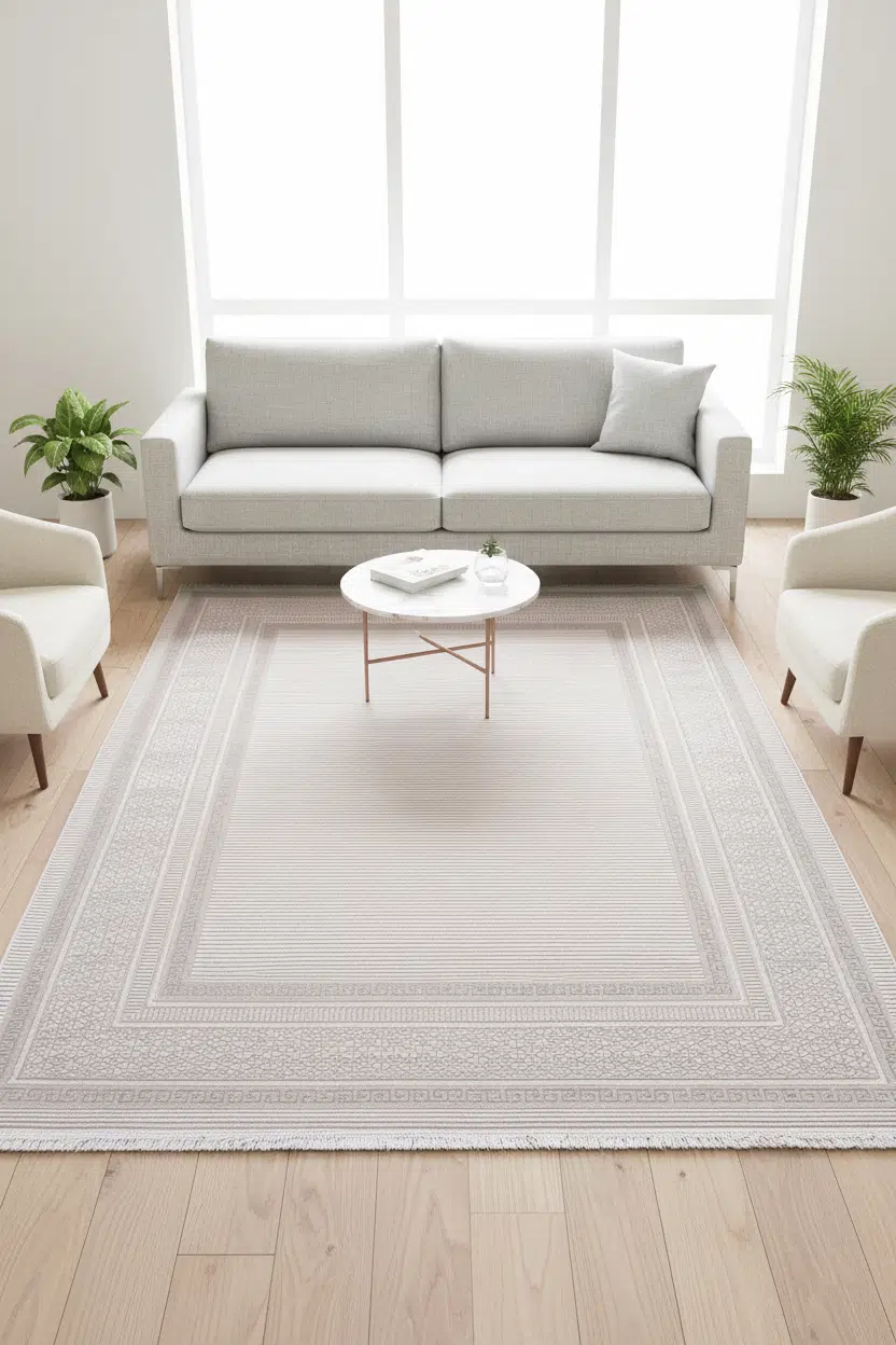 Glory Salon Halısı Oturma Odası Halısı 4m² ve 6m² Klasik Desenli Yumuşak Modern Dokuma Halı - Krem