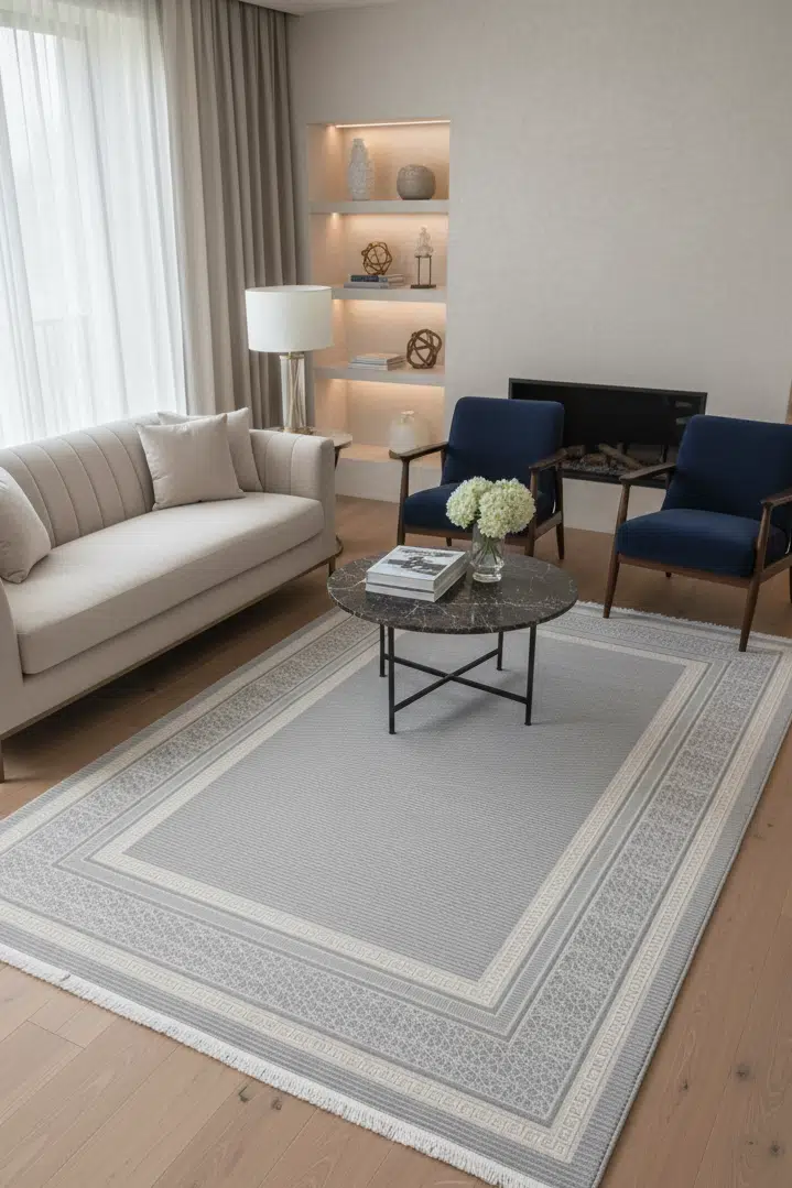 Glory Salon Halısı Oturma Odası Halısı 4m² ve 6m² Klasik Desenli Yumuşak Modern Dokuma Halı - Gri