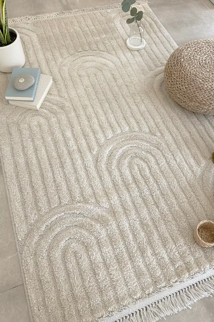 Janerio Bukle Yumuşak Örgü Dokuma Halı Post Shaggy Çocuk Oturma Odası Salon Mutfak Halısı - Krem
