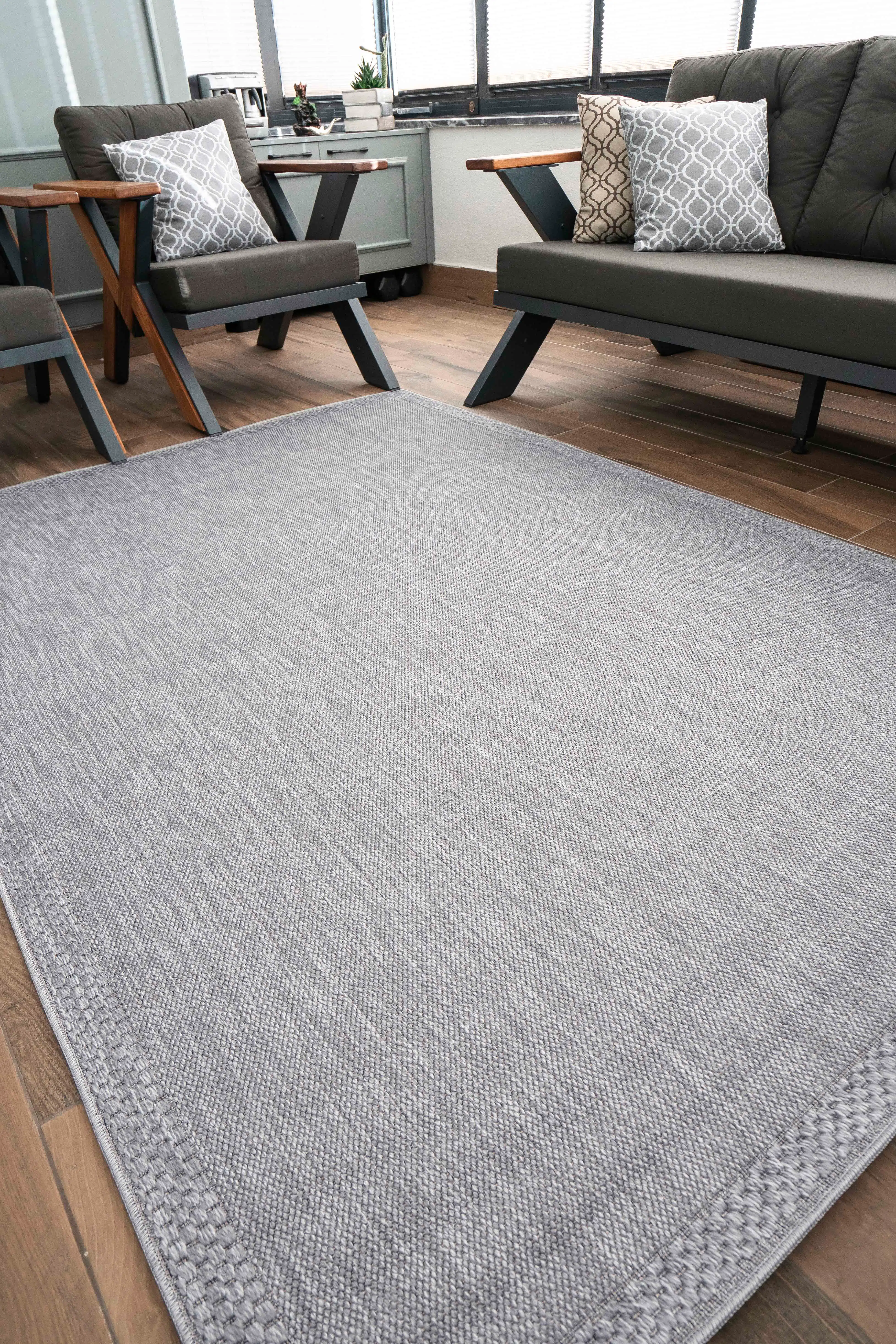Celesta Naturel Jüt Halı Örme Kilim Sisal Hasır Halı Mutfak Balkon Halısı - Gri