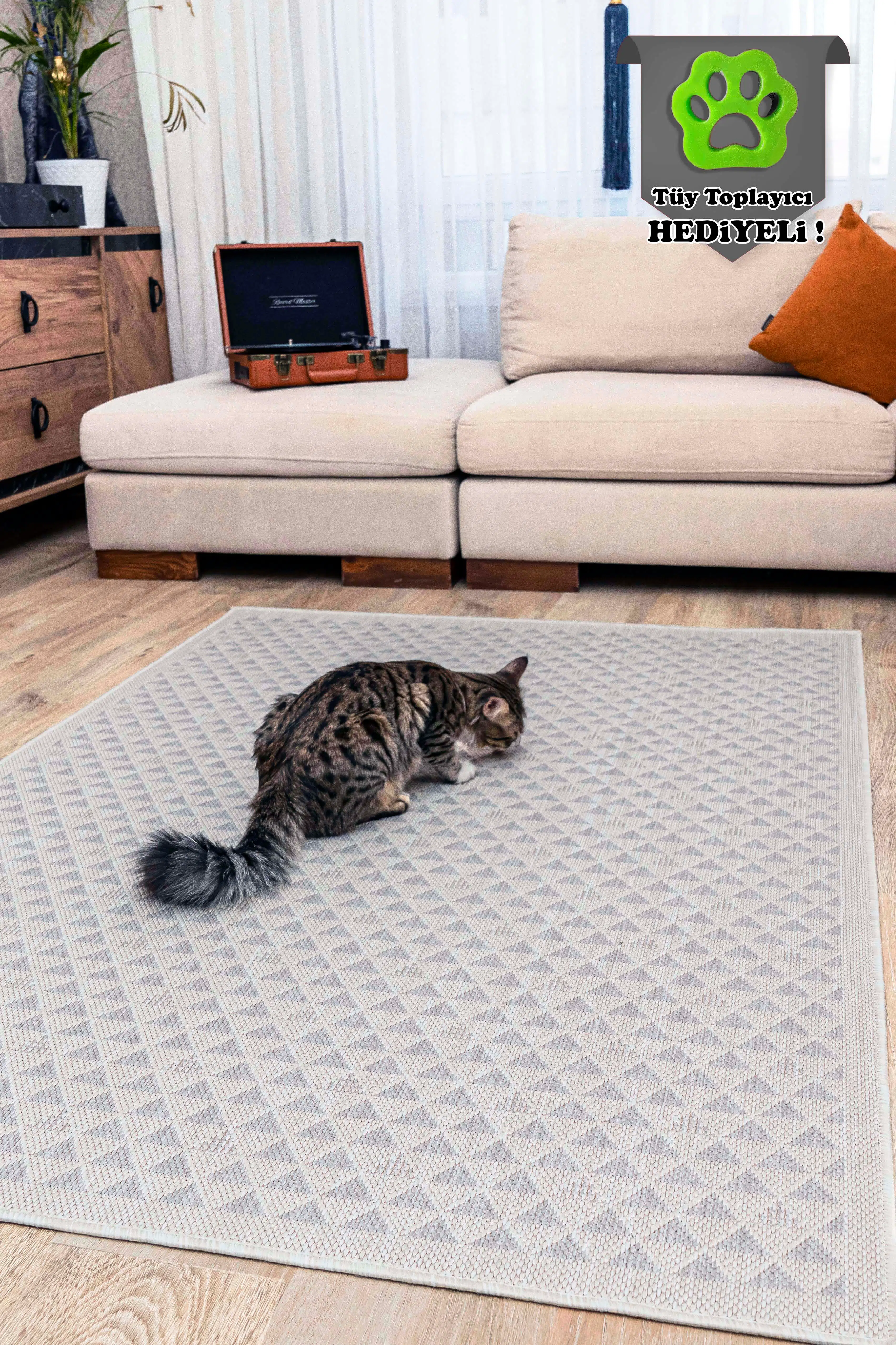 Kedi Köpek Evcil Hayvan Halısı Kolay Temizlenebilir Hasır Halı Beda Pet - Gri
