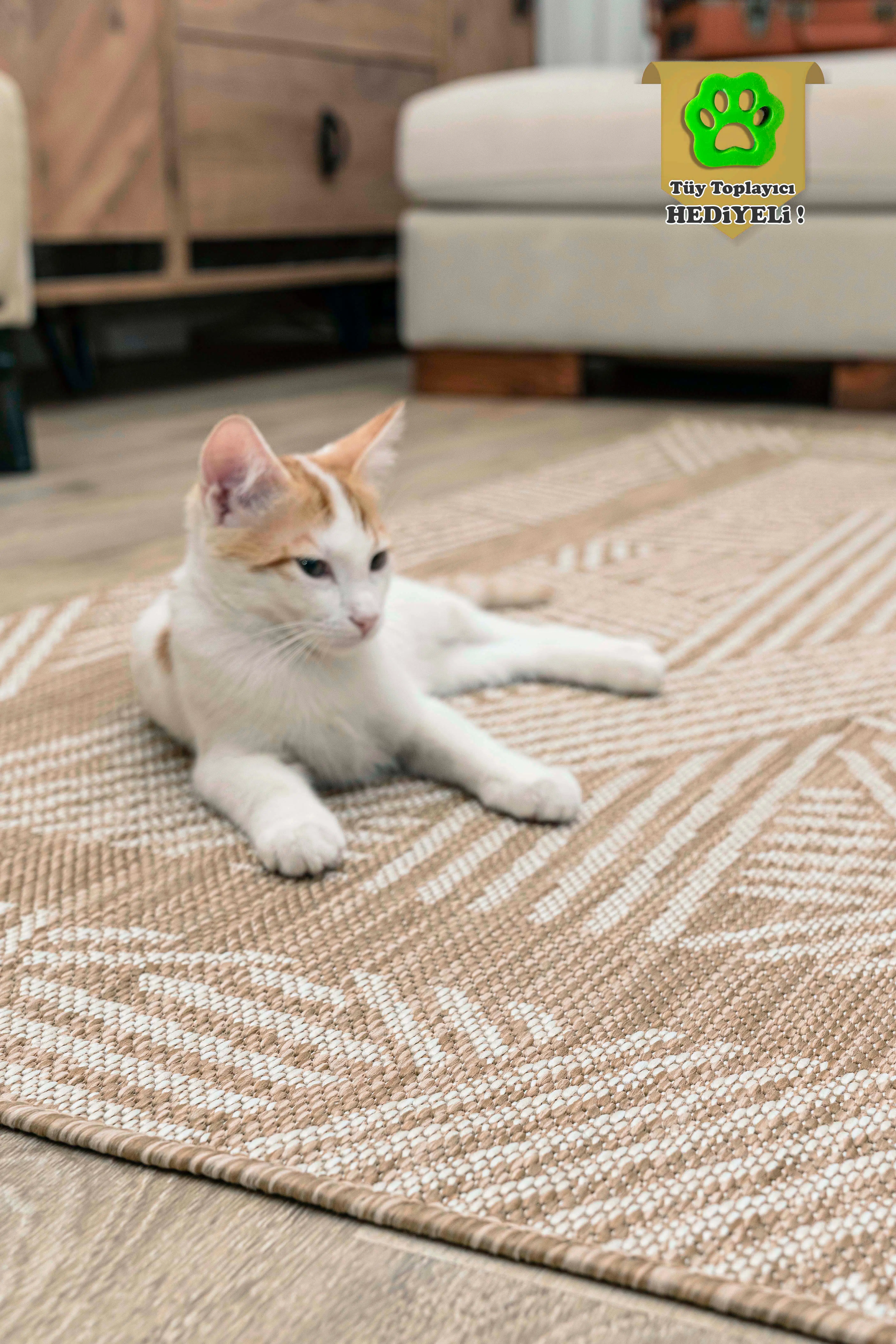 Kedi Köpek Evcil Hayvan Halısı Kolay Temizlenebilir Hasır Halı Hacko Pet - Bej