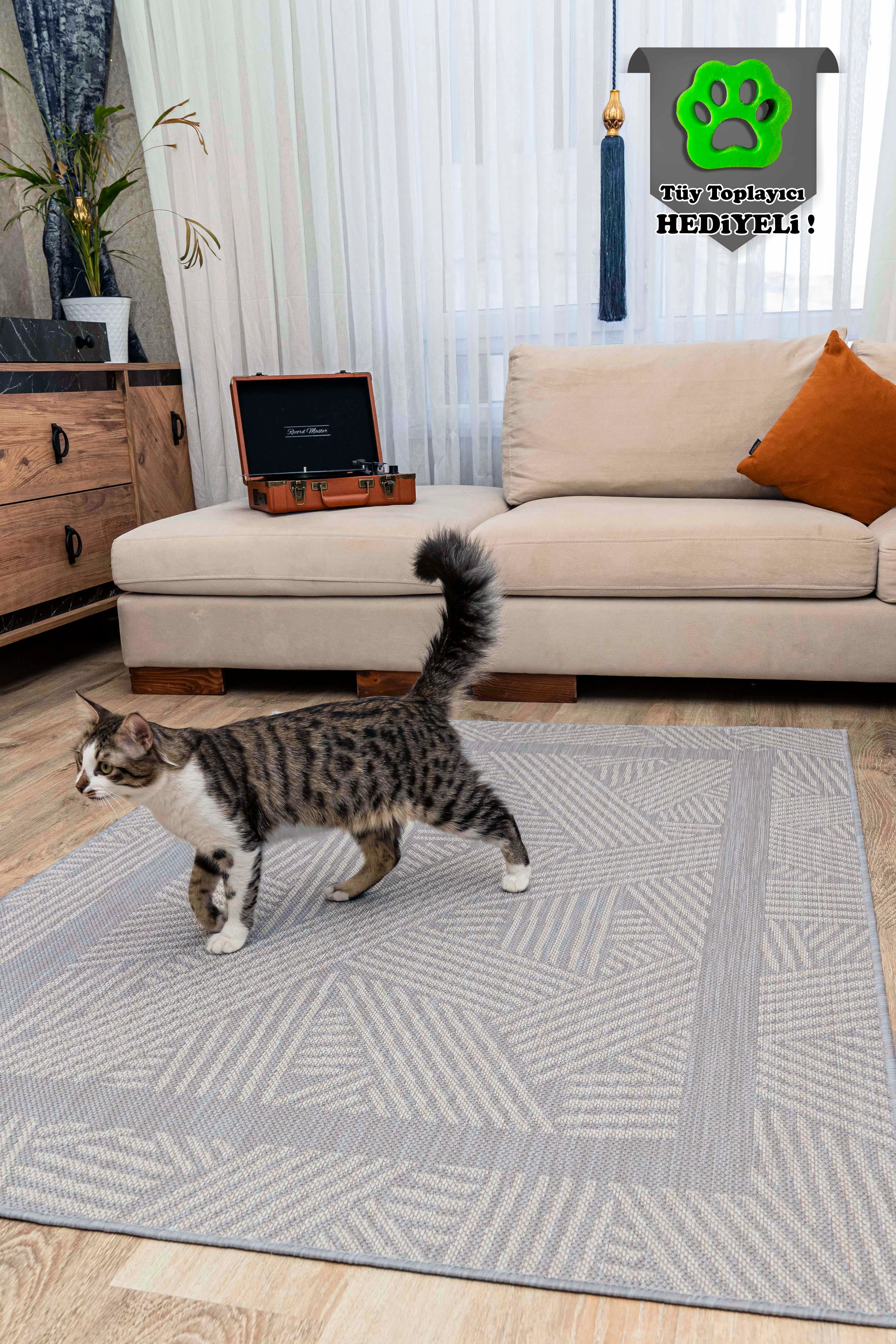 Kedi Köpek Evcil Hayvan Halısı Kolay Temizlenebilir Hasır Halı Hacko Pet - Gri