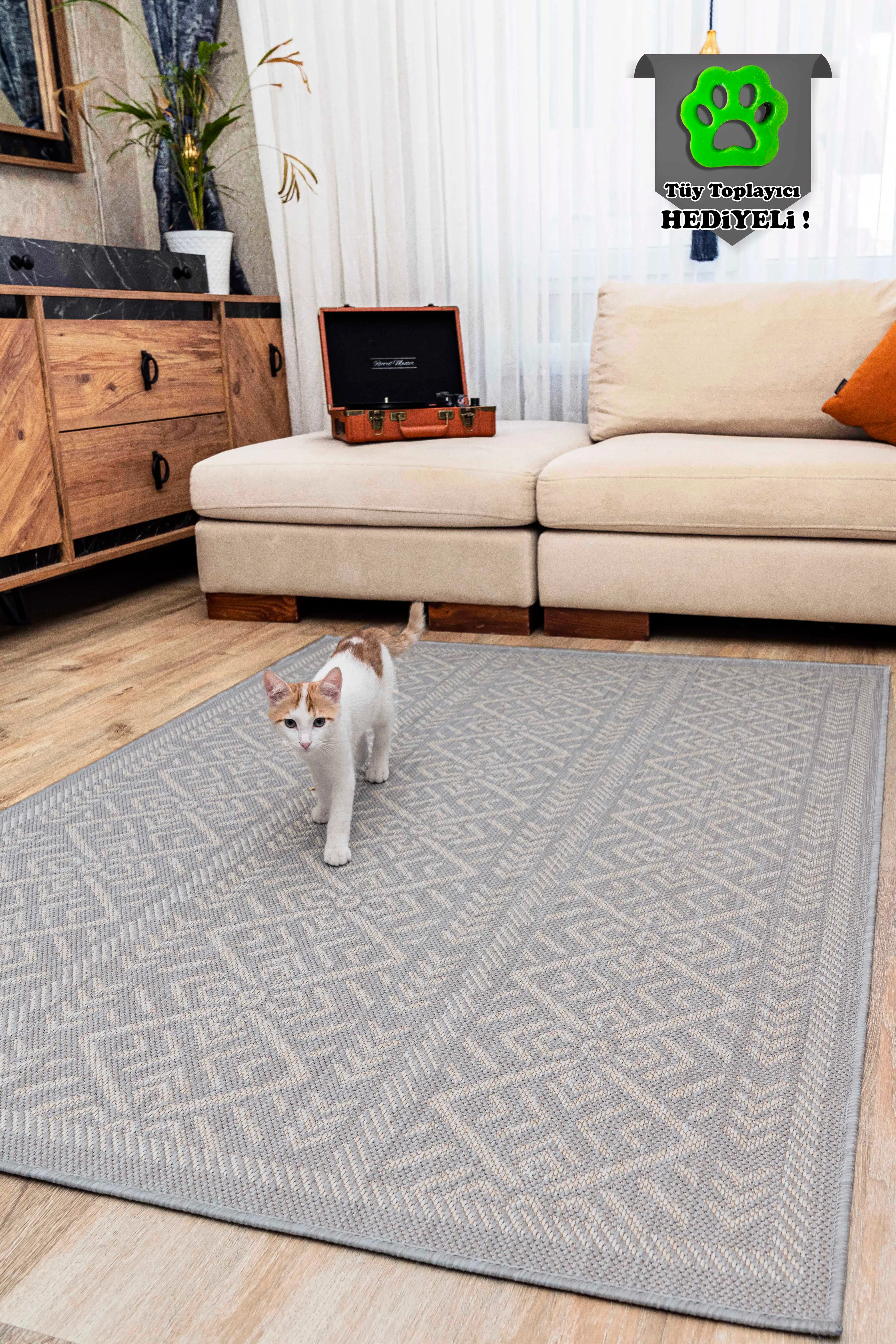 Kedi Köpek Evcil Hayvan Halısı Kolay Temizlenebilir Hasır Halı Nazen Pet - Gri