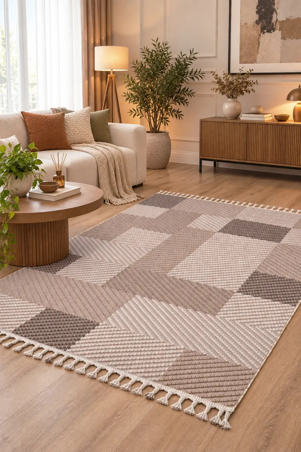 Modern Bukle Halı Loop Dokuma Bukleli Oturma Odası Halısı Salon Mutfak Halısı - Vizon