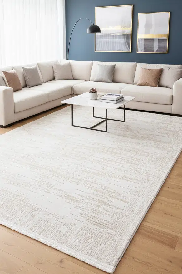 Moderno Salon Halısı Oturma Odası Halısı 4m² ve 6m² Klasik Desenli Yumuşak Modern Dokuma Halı - Krem
