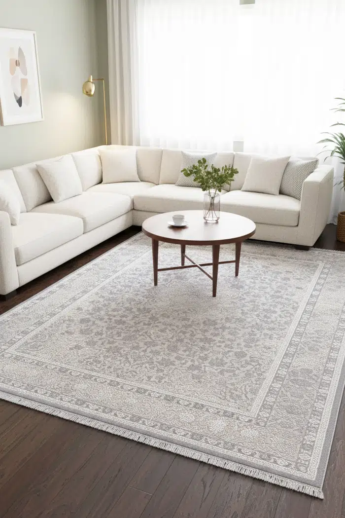 Rosa Salon Halısı Oturma Odası Halısı 4m² ve 6m² Klasik Desenli Yumuşak Modern Dokuma Halı - Gri