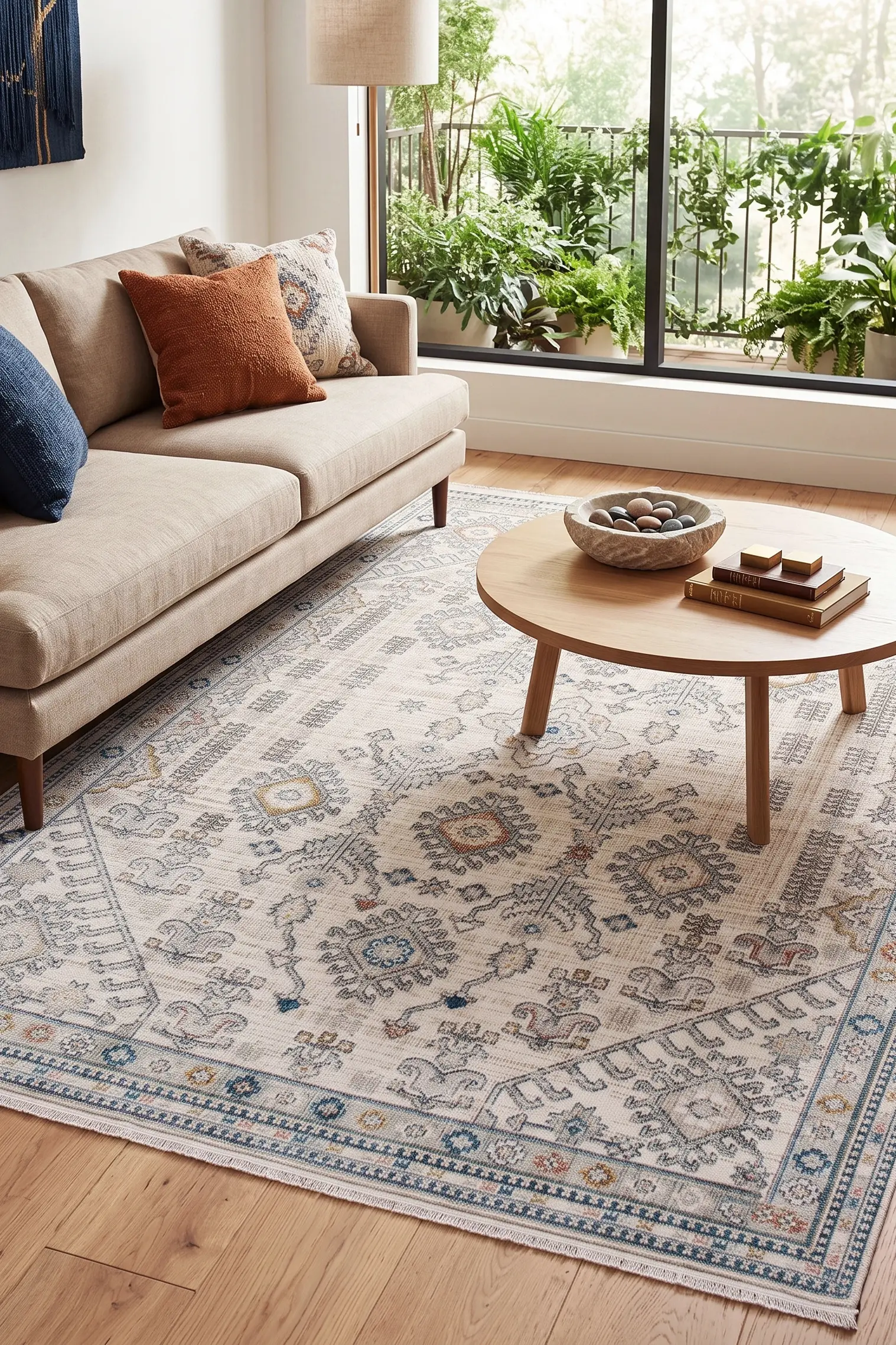 Vintage Dokuma Halı Antik Desenli Salon Oturma Odası Halısı Klasik Çerçeve Desenli Ekstra Yumuşak Modern Halı - Renkli