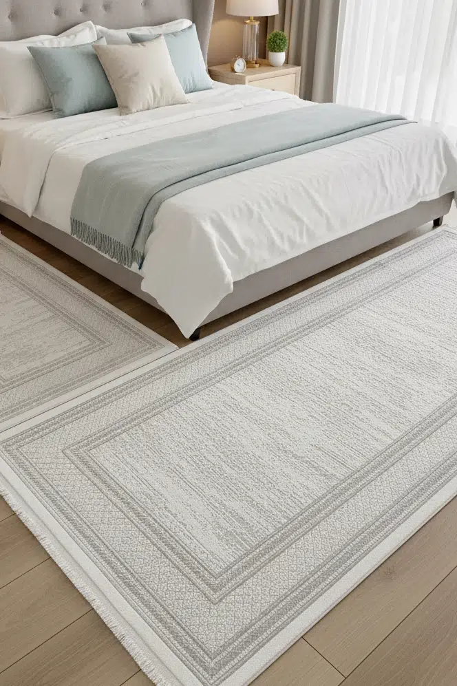 Yatak Odası Halısı 3'lü Set Klasik Desenli Halı 2 ad 80x150cm + 1 ad 80x300cm Yumuşak Dokuma Modern Halı - Gri