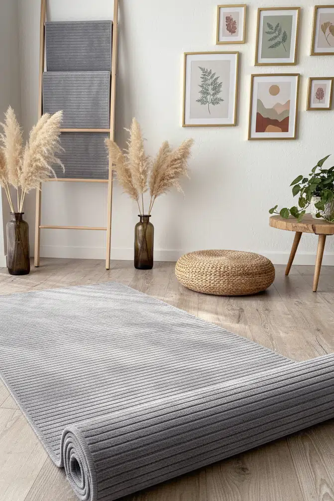 Yıkanabilir Pamuk Dokuma Kilim Doğal Kendinden Saçaklı Yolluk Kaymaz Tabanlı Halı - Gri